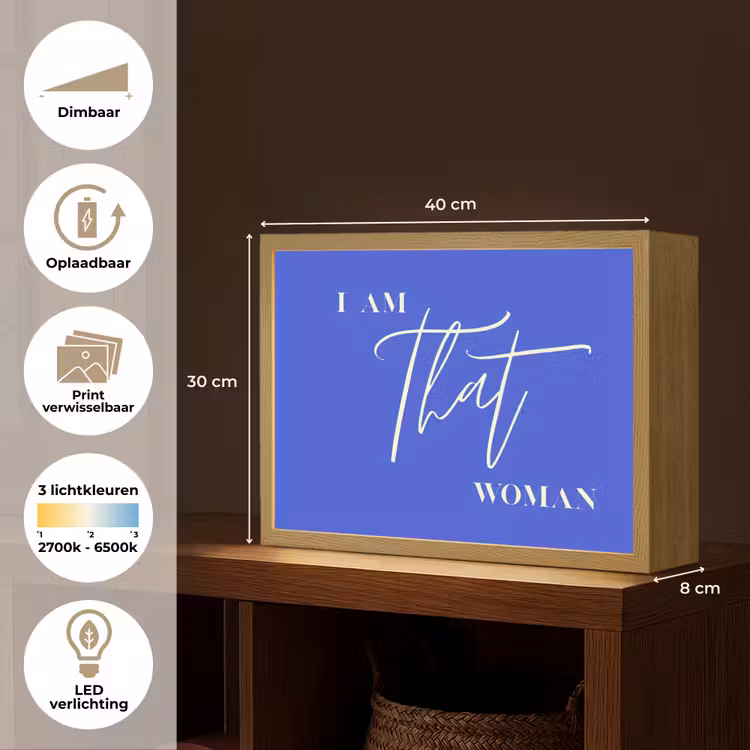 Blauw - I am that woman - Sierlijk - Minimalistisch Light Box met batterij (Wandlamp) middel -USP_websiteoverzichtNL