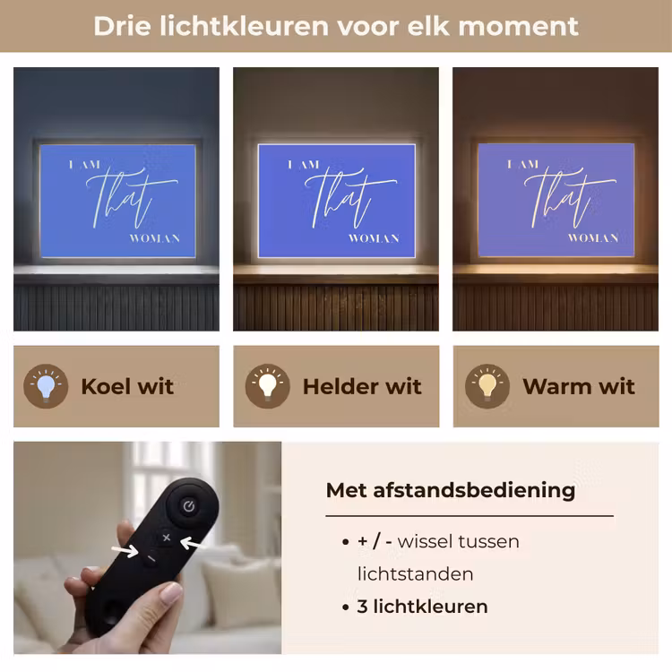 Blauw - I am that woman - Sierlijk - Minimalistisch Light Box met batterij (Wandlamp) middel -USP_lichtkleurNL