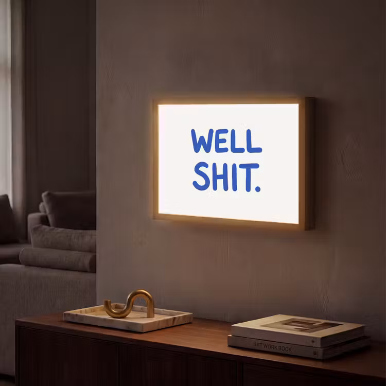 Blauw - Quote - Wit Light Box met batterij (Wandlamp) middel -sfeer1