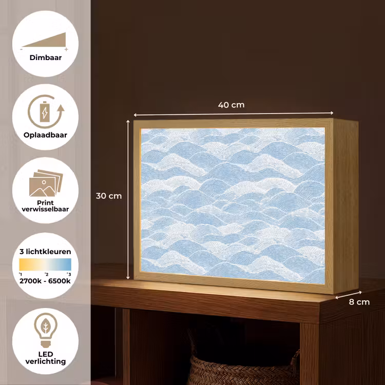 Blauw - Wit - Golven - Getekend Light Box met batterij (Wandlamp) middel 907 -USP_websiteoverzichtNL