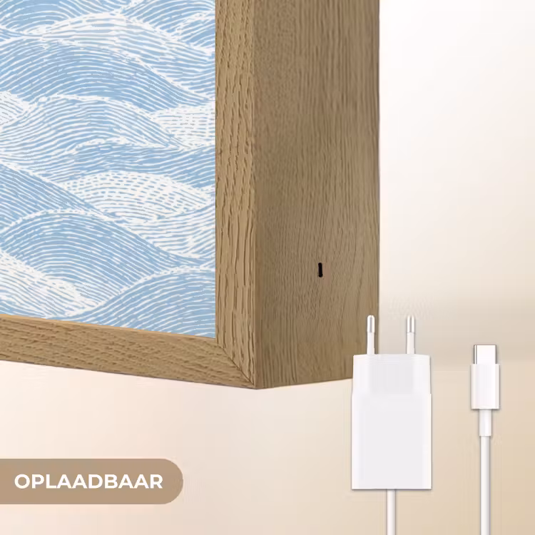 Blauw - Wit - Golven - Getekend Light Box met batterij (Wandlamp) middel 907 -USP_websiteoplaadbaarNL