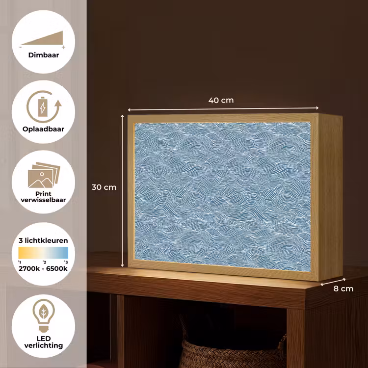 Blauw - Wit - Golven - Getekend - Textuur Light Box met batterij (Wandlamp) middel 907 -USP_websiteoverzichtNL