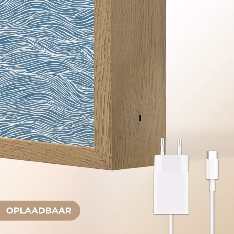 Blauw - Wit - Golven - Getekend - Textuur Light Box met batterij (Wandlamp) middel 907 -USP_websiteoplaadbaarNL