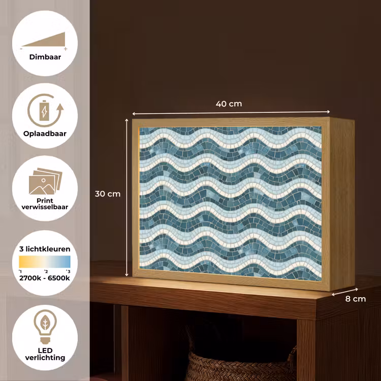 Blauw - Wit - Mozaïek - Golvend Light Box met batterij (Wandlamp) middel 907 -USP_websiteoverzichtNL