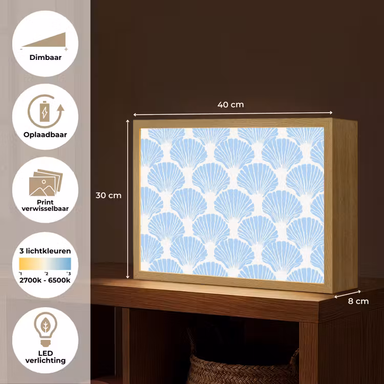 Blauw - Wit - Schelpen - Grafisch - Structuur Light Box met batterij (Wandlamp) middel 907 -USP_websiteoverzichtNL