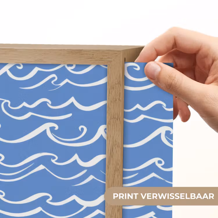 Blauw - Wit - Simpel - Getekend - Golven Light Box met batterij (Wandlamp) middel 907 -USP_websiteprintNL