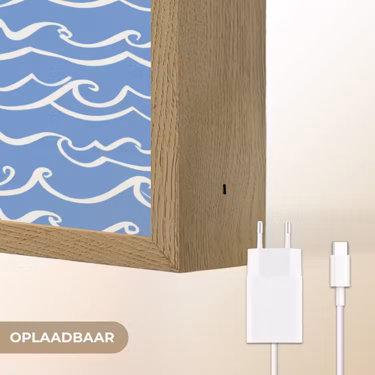 Blauw - Wit - Simpel - Getekend - Golven Light Box met batterij (Wandlamp) middel 907 -USP_websiteoplaadbaarNL