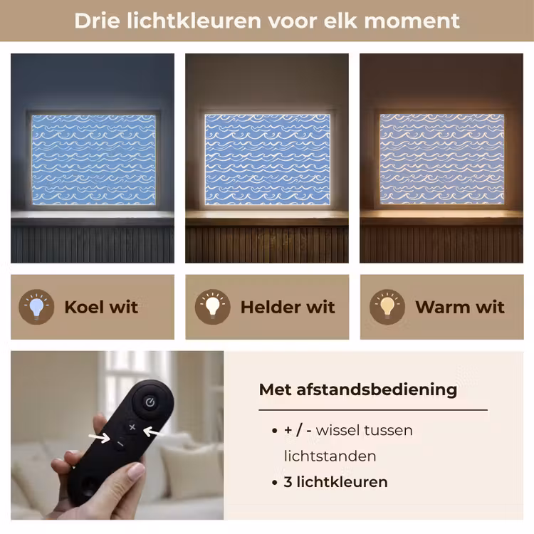 Blauw - Wit - Simpel - Getekend - Golven Light Box met batterij (Wandlamp) middel 907 -USP_lichtkleurNL