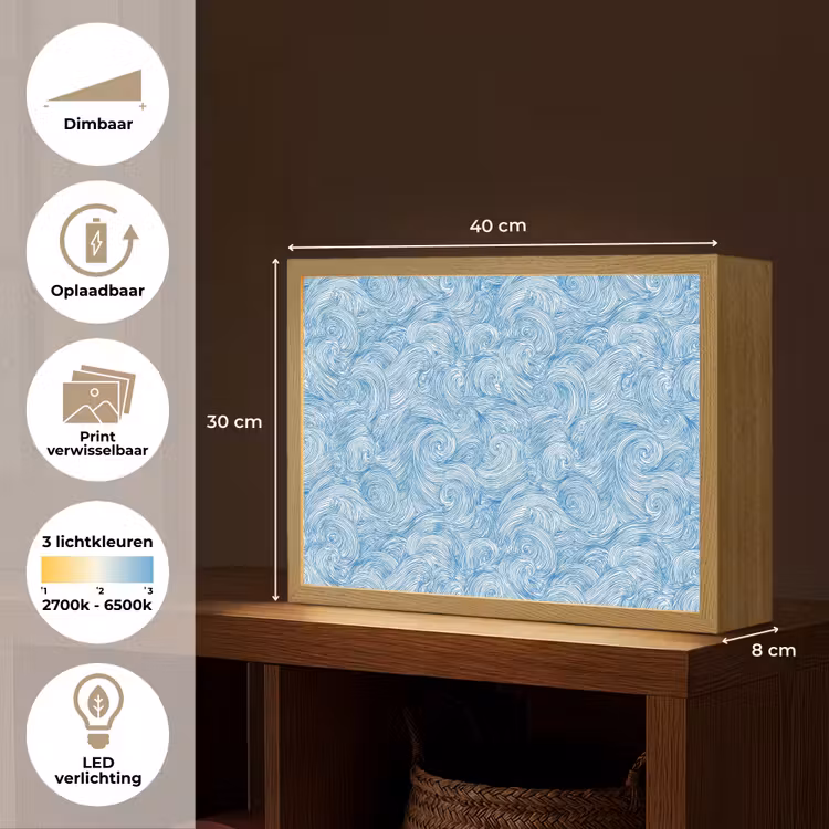 Blauw - Wit - Spiraal - Golven - Lijnen Light Box met batterij (Wandlamp) middel 907 -USP_websiteoverzichtNL