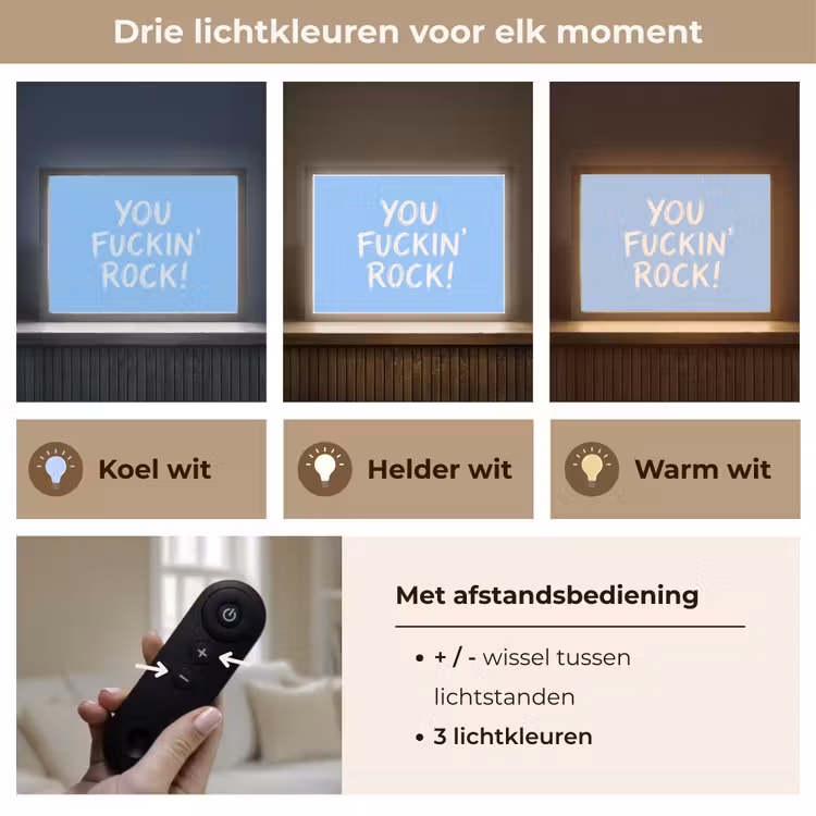 Blauw - Wit - You fuckin rock Light Box met batterij (Wandlamp) middel -USP_lichtkleurNL
