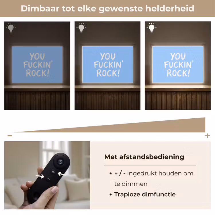 Blauw - Wit - You fuckin rock Light Box met batterij (Wandlamp) middel -USP_dimbaarNL