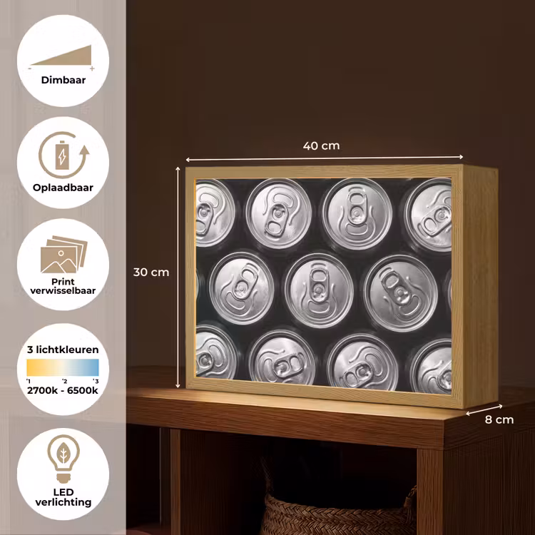 Blikjes - Aluminium - Patroon - Industrieel - Zilver Light Box met batterij (Wandlamp) middel -USP_websiteoverzichtNL