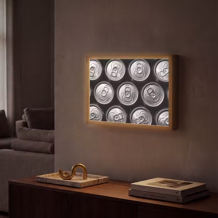 Blikjes - Aluminium - Patroon - Industrieel - Zilver Light Box met batterij (Wandlamp) middel -sfeer1