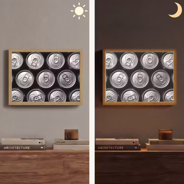 Blikjes - Aluminium - Patroon - Industrieel - Zilver Light Box met batterij (Wandlamp) middel -sfeer3