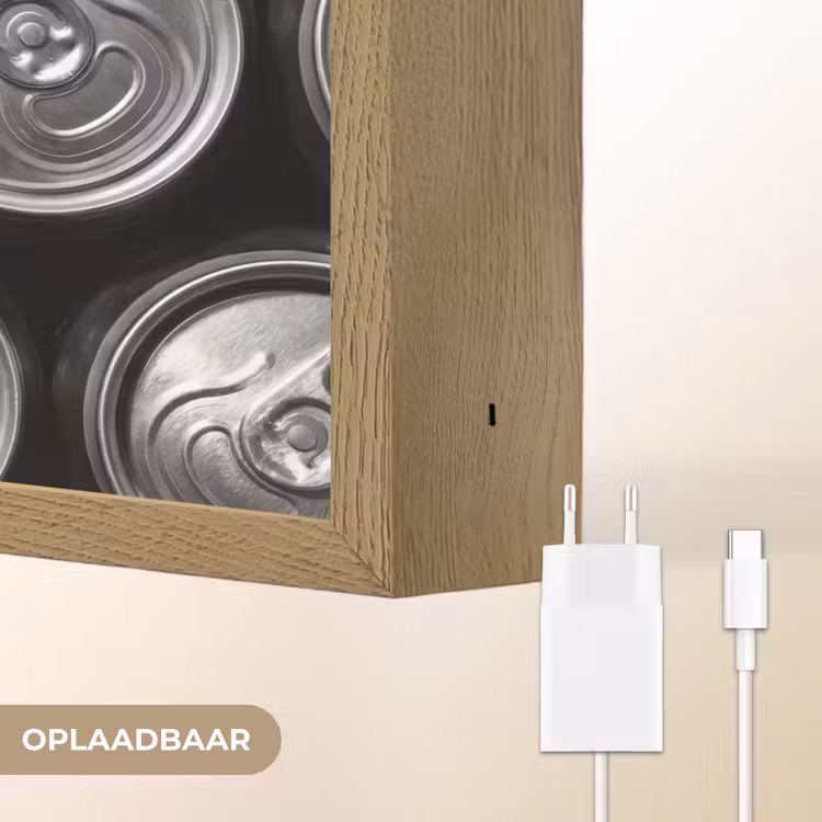 Blikjes - Aluminium - Patroon - Industrieel - Zilver Light Box met batterij (Wandlamp) middel -USP_websiteoplaadbaarNL