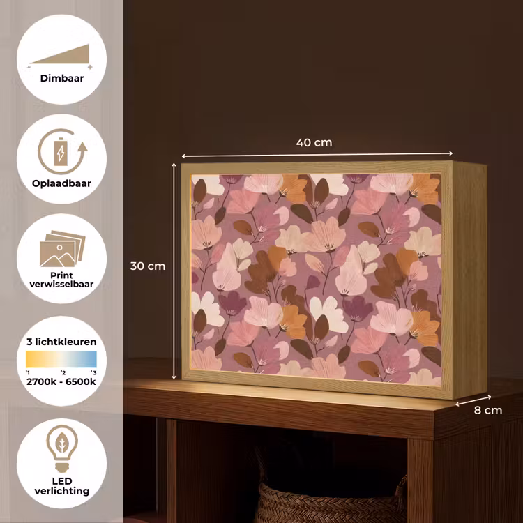 Bloem - Patroon - Roze Light Box met batterij (Wandlamp) middel 907 -USP_websiteoverzichtNL