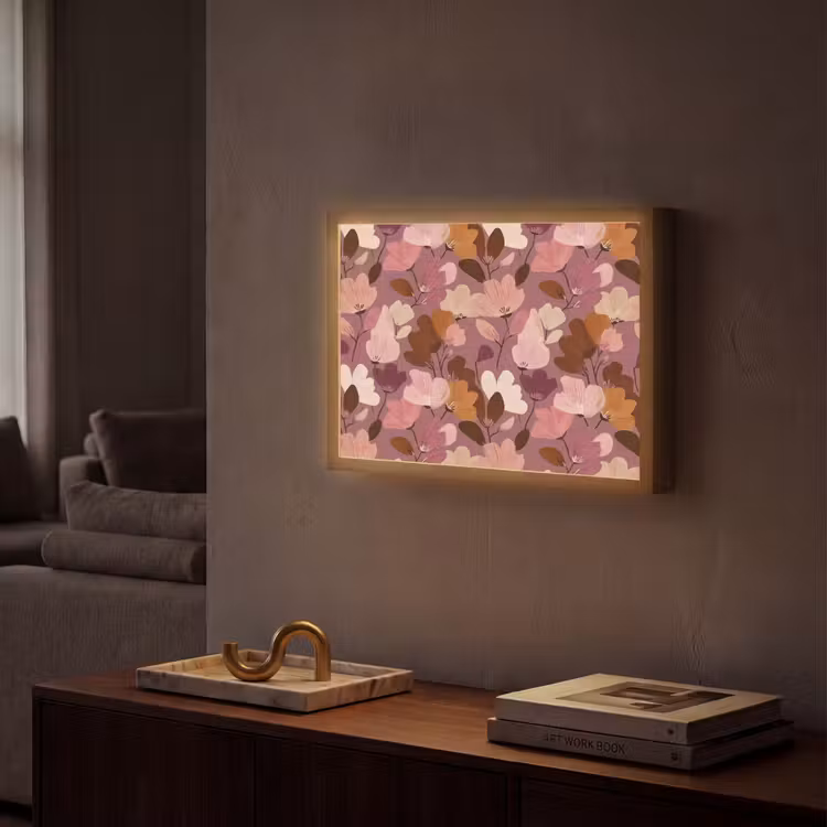 Bloem - Patroon - Roze Light Box met batterij (Wandlamp) middel 907 -sfeer1