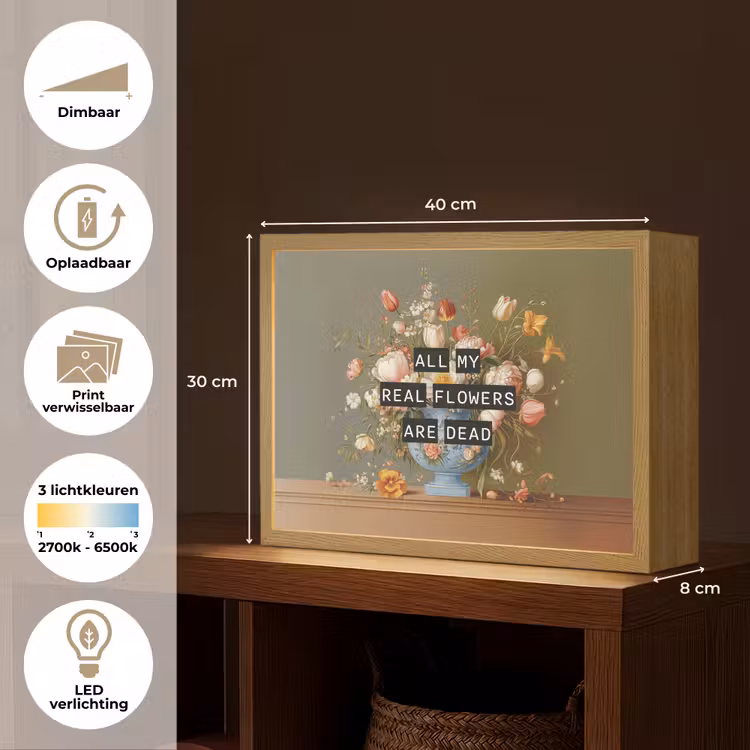 Bloem - Quote - Vintage - Art Light Box met batterij (Wandlamp) middel -USP_websiteoverzichtNL