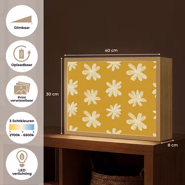 Bloem - Speels - Okergeel Light Box met batterij (Wandlamp) middel 907 -USP_websiteoverzichtNL