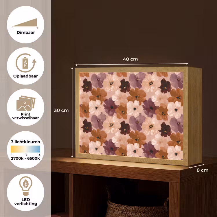 Bloemen - Abstract - Aardetinten Light Box met batterij (Wandlamp) middel 907 -USP_websiteoverzichtNL