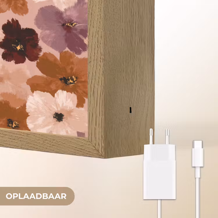 Bloemen - Abstract - Aardetinten Light Box met batterij (Wandlamp) middel 907 -USP_websiteoplaadbaarNL