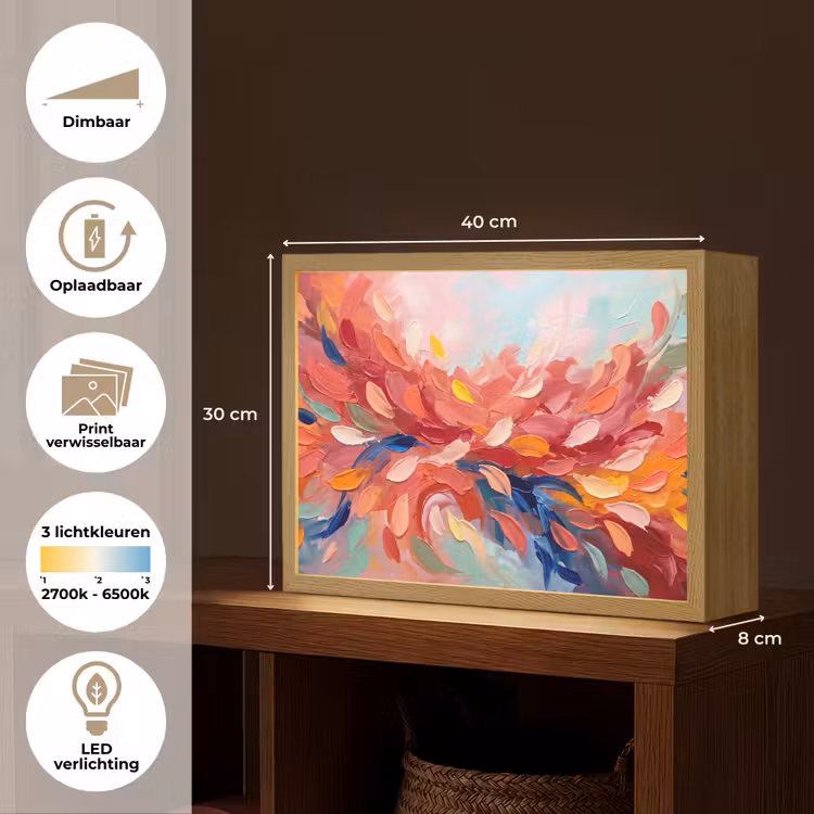 Bloemen - Abstract - Kunst - Modern Light Box met batterij (Wandlamp) middel -USP_websiteoverzichtNL
