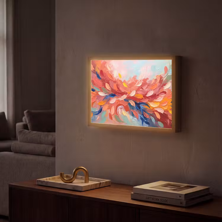 Bloemen - Abstract - Kunst - Modern Light Box met batterij (Wandlamp) middel -sfeer1