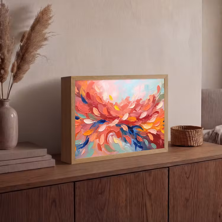 Bloemen - Abstract - Kunst - Modern Light Box met batterij (Wandlamp) middel -sfeer2