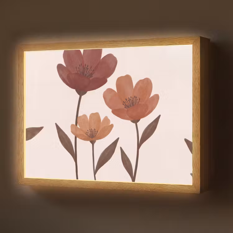 Bloemen - Abstract - Modern - Bruin - Decoratief Light Box met batterij (Wandlamp) middel -z3d_website