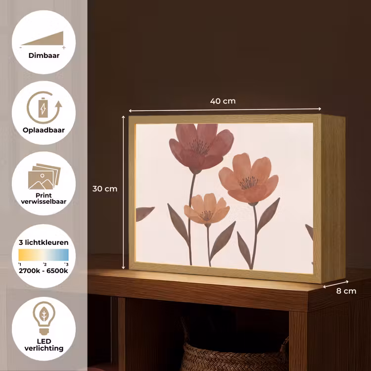 Bloemen - Abstract - Modern - Bruin - Decoratief Light Box met batterij (Wandlamp) middel -USP_websiteoverzichtNL