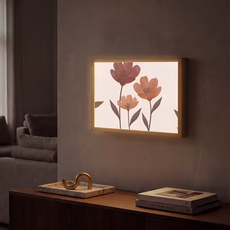 Bloemen - Abstract - Modern - Bruin - Decoratief Light Box met batterij (Wandlamp) middel -sfeer1