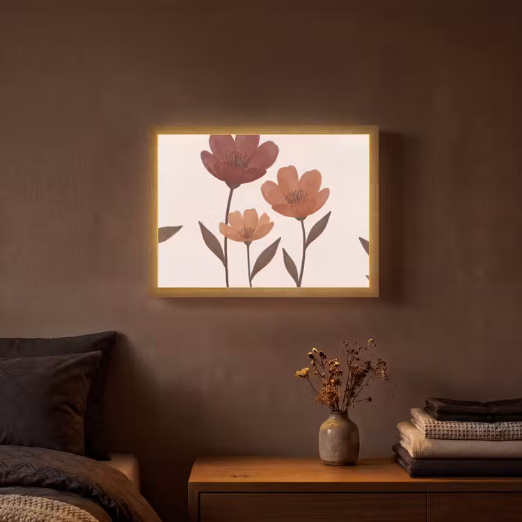 Bloemen - Abstract - Modern - Bruin - Decoratief Light Box met batterij (Wandlamp) middel -sfeer4