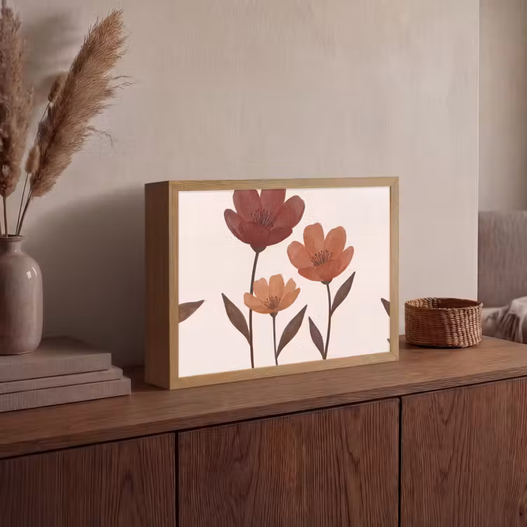 Bloemen - Abstract - Modern - Bruin - Decoratief Light Box met batterij (Wandlamp) middel -sfeer2