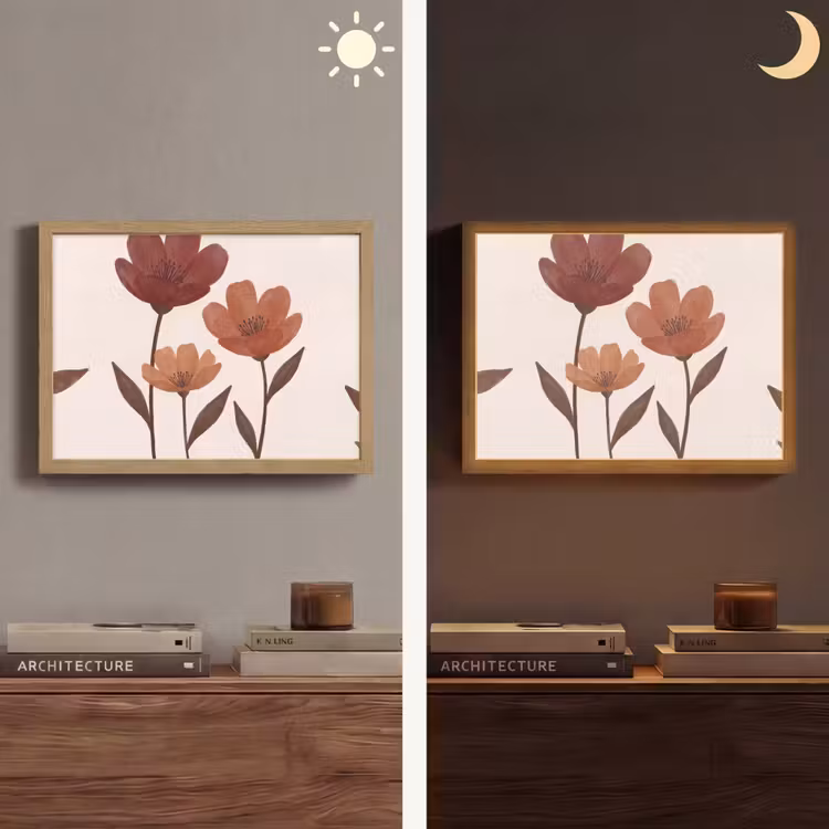Bloemen - Abstract - Modern - Bruin - Decoratief Light Box met batterij (Wandlamp) middel -sfeer3