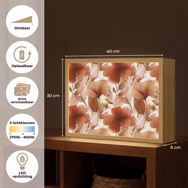 Bloemen - Aquarel - Botanisch - Terracotta Light Box met batterij (Wandlamp) middel 907 -USP_websiteoverzichtNL