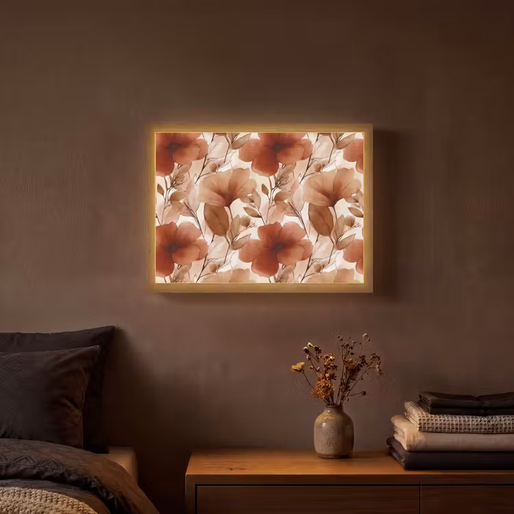 Bloemen - Aquarel - Botanisch - Terracotta Light Box met batterij (Wandlamp) middel 907 -sfeer4