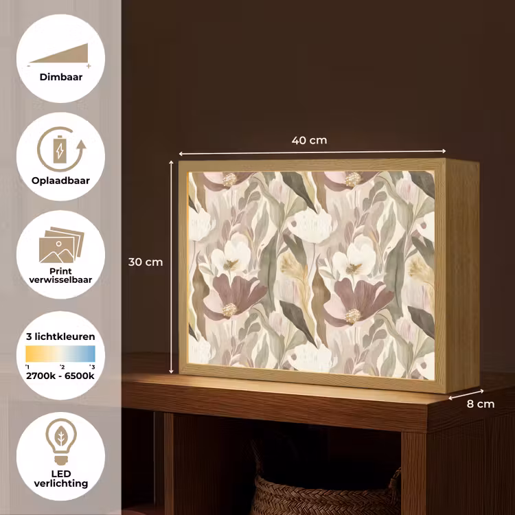 Bloemen - Aquarel - Kleurrijk Light Box met batterij (Wandlamp) middel 907 -USP_websiteoverzichtNL