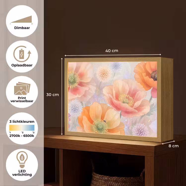 Bloemen - Aquarel - Natuur - Modern - Kleurrijk Light Box met batterij (Wandlamp) middel -USP_websiteoverzichtNL