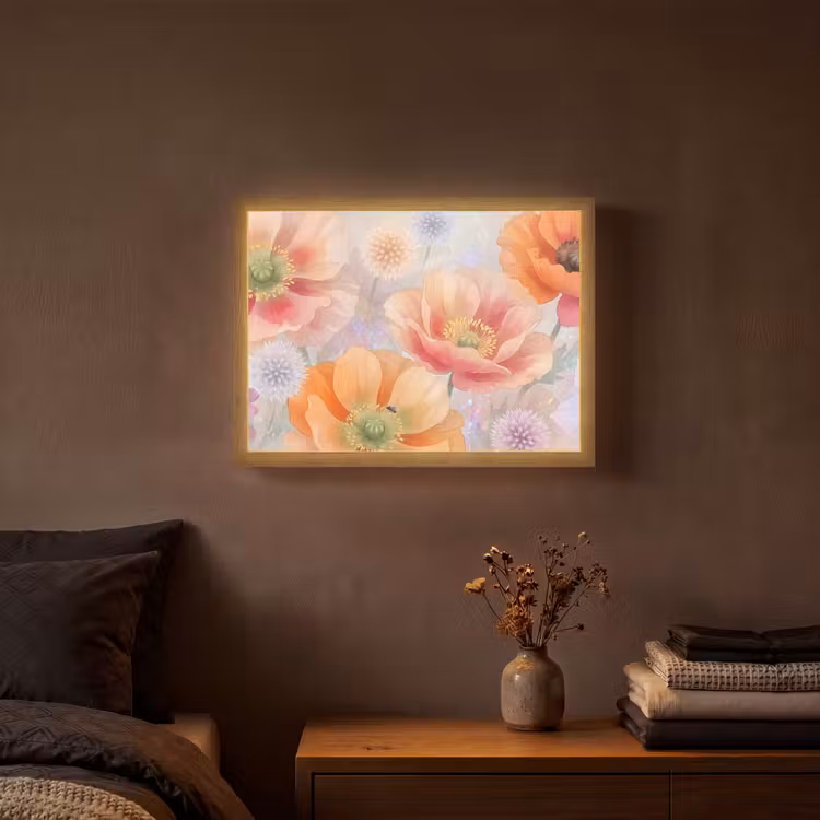 Bloemen - Aquarel - Natuur - Modern - Kleurrijk Light Box met batterij (Wandlamp) middel -sfeer4
