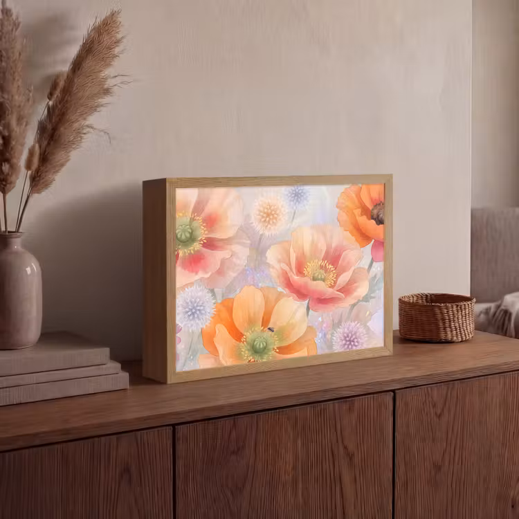 Bloemen - Aquarel - Natuur - Modern - Kleurrijk Light Box met batterij (Wandlamp) middel -sfeer2