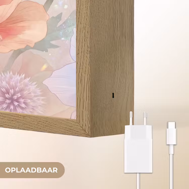 Bloemen - Aquarel - Natuur - Modern - Kleurrijk Light Box met batterij (Wandlamp) middel -USP_websiteoplaadbaarNL