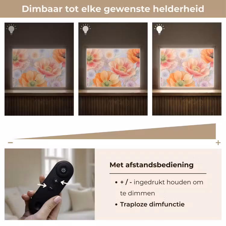 Bloemen - Aquarel - Natuur - Modern - Kleurrijk Light Box met batterij (Wandlamp) middel -USP_dimbaarNL