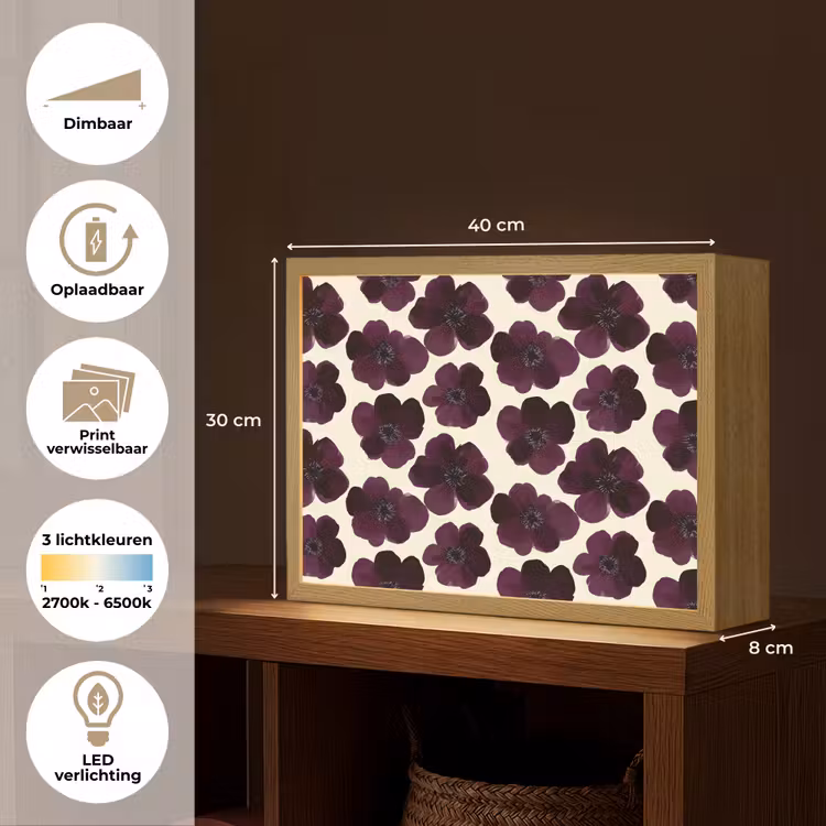 Bloemen - Aquarel - Paars Light Box met batterij (Wandlamp) middel 907 -USP_websiteoverzichtNL