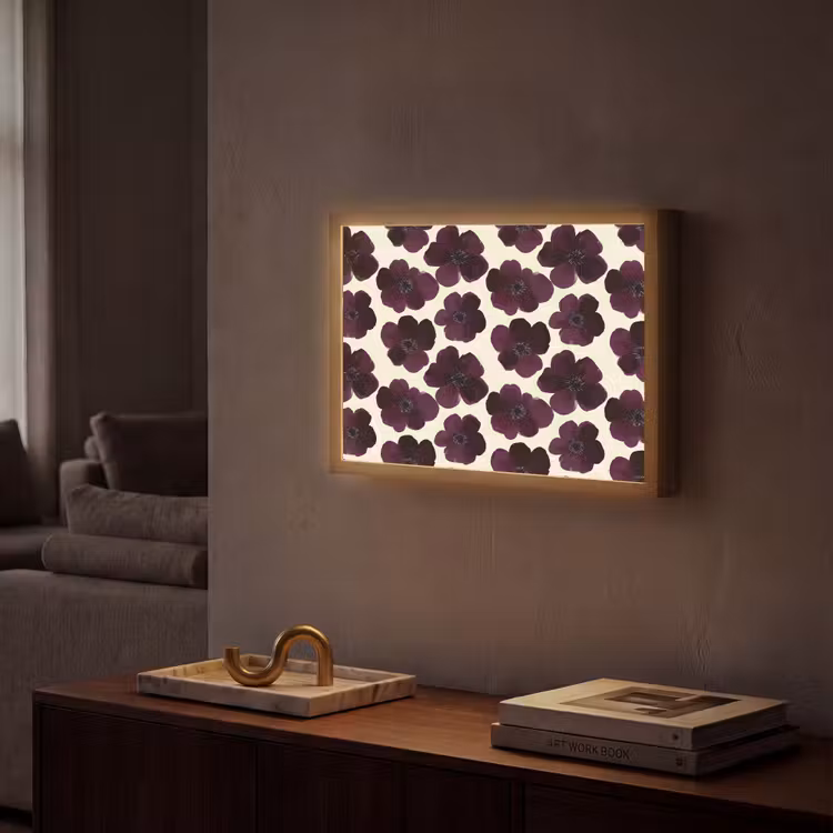 Bloemen - Aquarel - Paars Light Box met batterij (Wandlamp) middel 907 -sfeer1