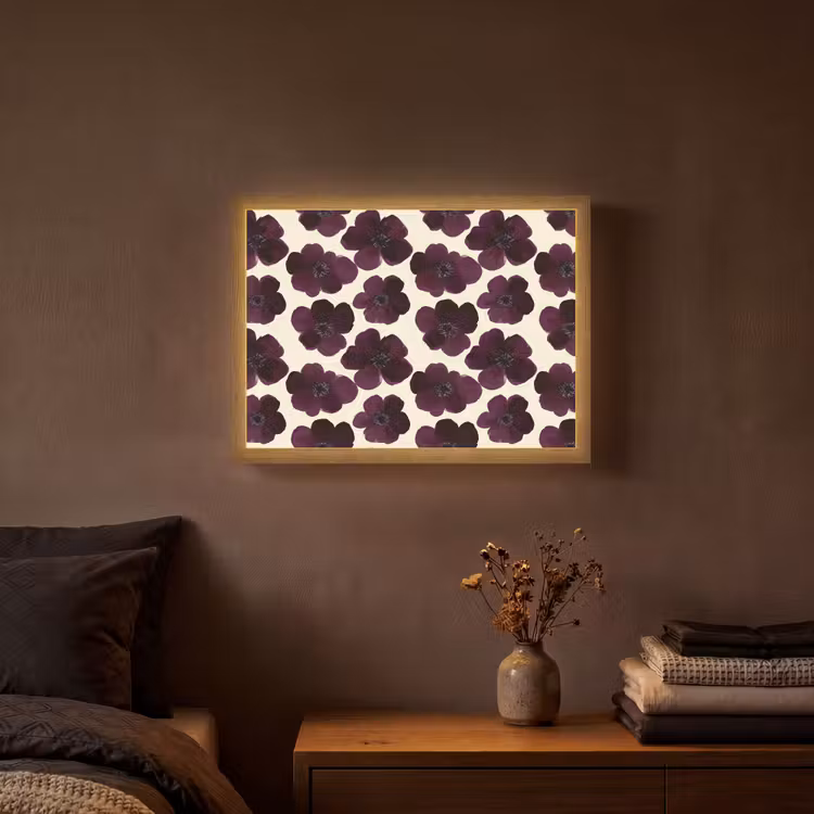 Bloemen - Aquarel - Paars Light Box met batterij (Wandlamp) middel 907 -sfeer4