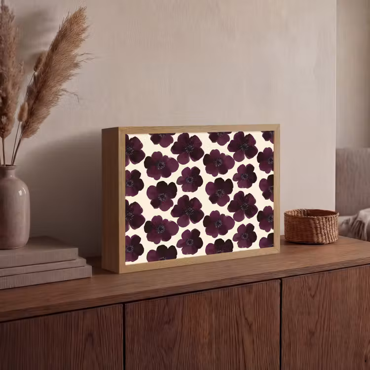 Bloemen - Aquarel - Paars Light Box met batterij (Wandlamp) middel 907 -sfeer2