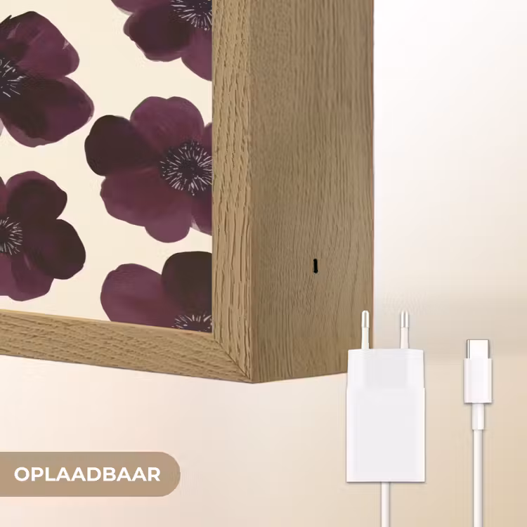 Bloemen - Aquarel - Paars Light Box met batterij (Wandlamp) middel 907 -USP_websiteoplaadbaarNL