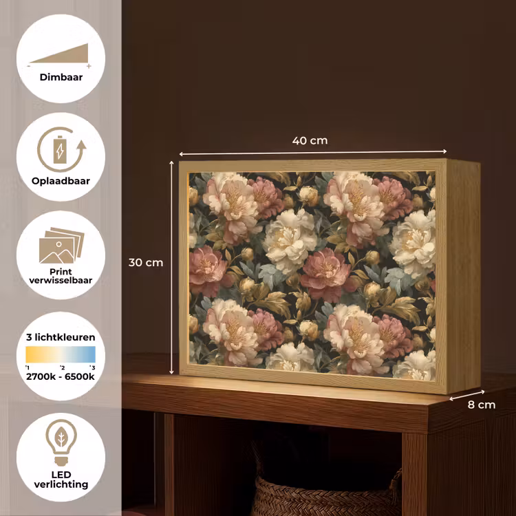 Bloemen - Barok - Patroon - Roze - Crème Light Box met batterij (Wandlamp) middel 907 -USP_websiteoverzichtNL