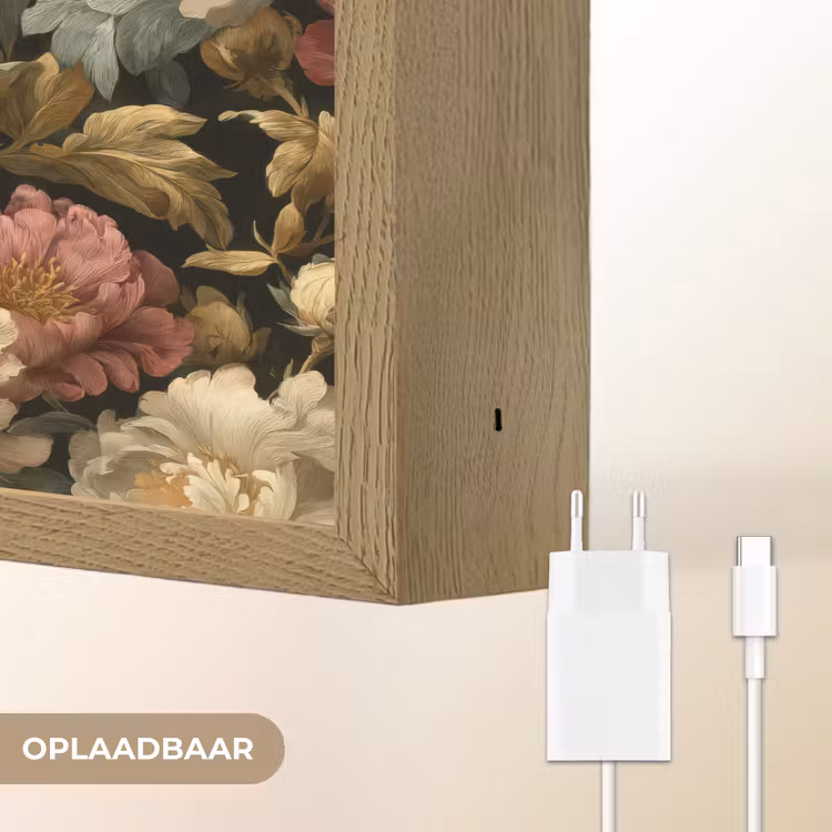 Bloemen - Barok - Patroon - Roze - Crème Light Box met batterij (Wandlamp) middel 907 -USP_websiteoplaadbaarNL