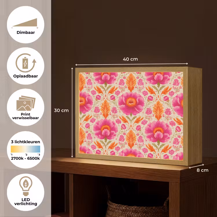 Bloemen - Barok - Roze - Oranje Light Box met batterij (Wandlamp) middel 907 -USP_websiteoverzichtNL